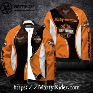 Orange Black Waves bomber jacket Harley Davidson Style