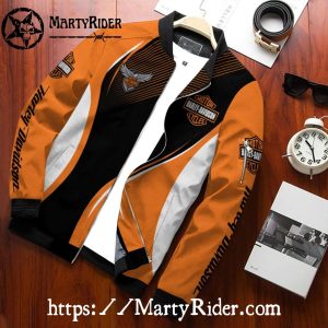 Orange Black Waves bomber jacket Harley Davidson Style