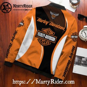 Orange Black Waves bomber jacket Harley Davidson Style 3