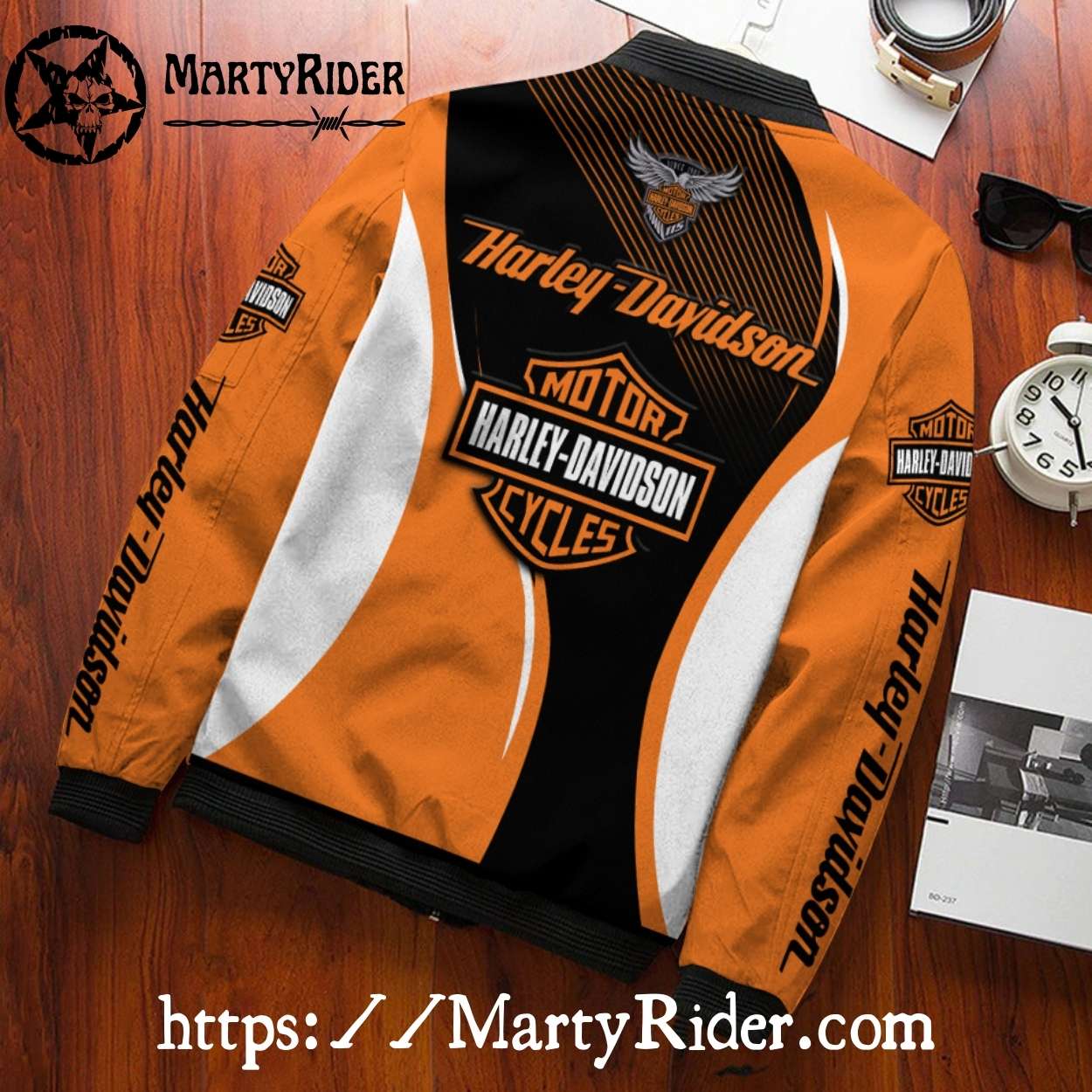 Orange Black Waves bomber jacket Harley Davidson Style Orange Black Waves bomber jacket Harley Davidson Style