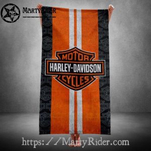 Orange Center Stripe Harley Davidson Beach Towels