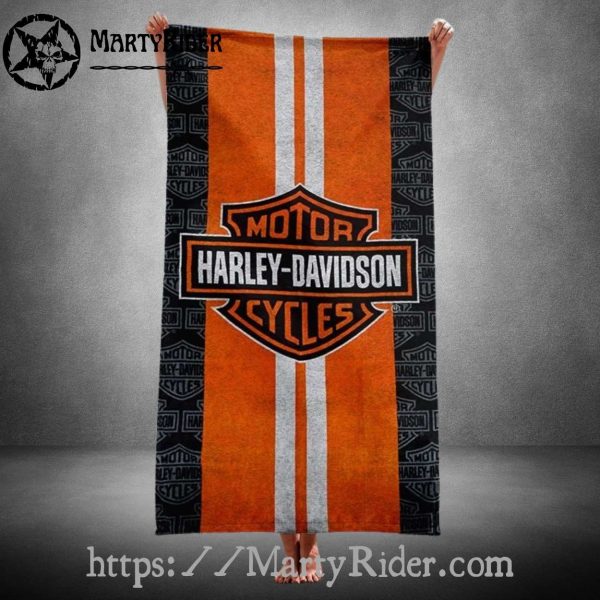 Orange Center Stripe Harley Davidson Beach Towels