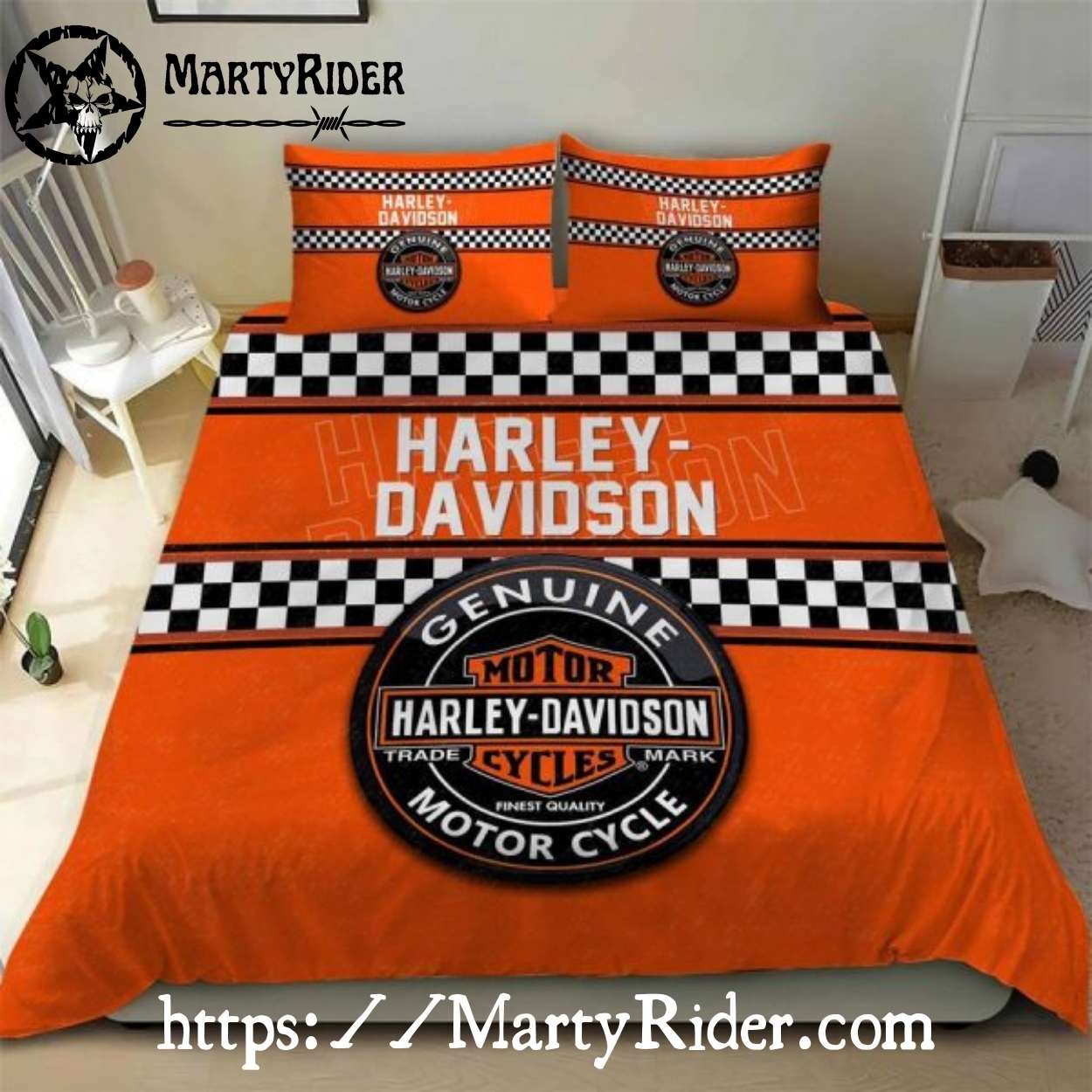 Orange Checkerboard Harley Davidson Bedding Sets Retro Vibe Orange Checkerboard Harley Davidson Bedding Sets Retro Vibe