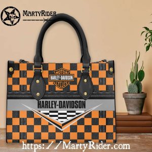 Orange Checkerboard V Logo Harley Davidson Leather Bags