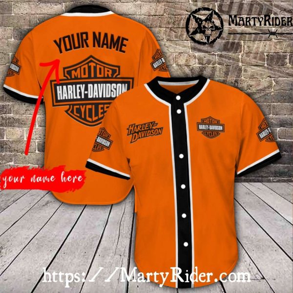 Orange Classic Custom Harley Davidson Baseball Shirt Your Name