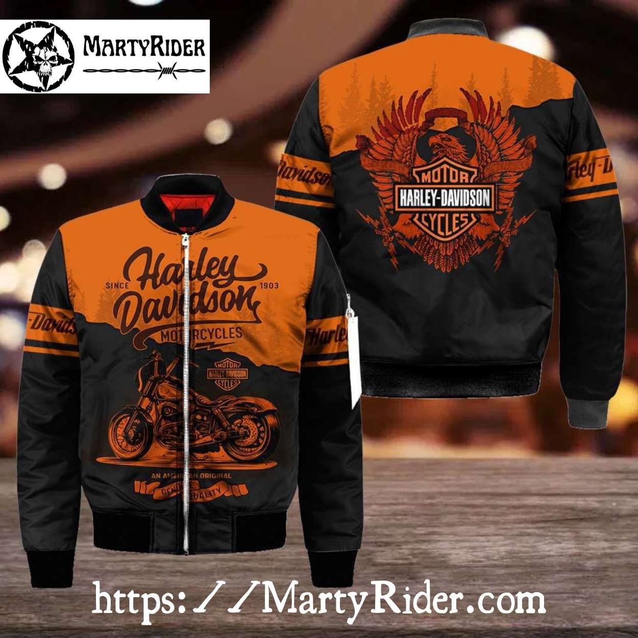 Orange Eagle Motorcycle Harley Davidson Bomber Jacket Orange Eagle Motorcycle Harley Davidson Bomber Jacket