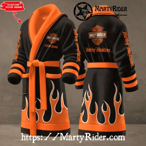 Orange Flame Harley Davidson Bathrobes Iconic Rider Style