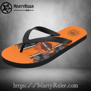 Orange Flame Harley Davidson Flip Flops Skull Stripe
