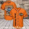 Muscle Fit Flame Skull Harley Davidson Baseball Shirt