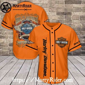 Orange Flame Wing Harley Davidson Baseball Shirt