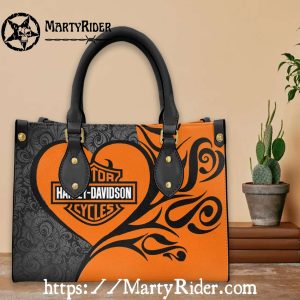 Orange Heart and Swirl Harley Davidson Leather Handbag