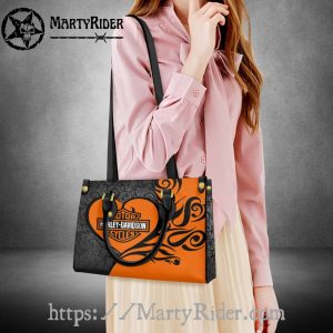 Orange Heart and Swirl Harley Davidson Leather Handbag