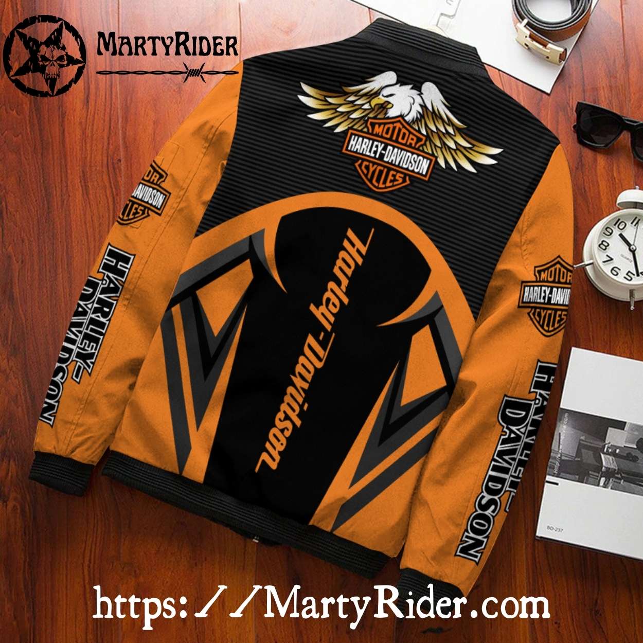 Orange Hex Pattern Harley Davidson Bomber Jacket Orange Hex Pattern Harley Davidson Bomber Jacket