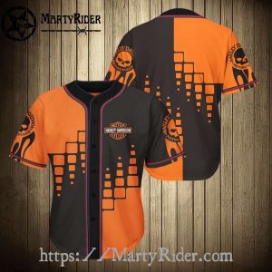 Orange Pixel Blocks Harley Davidson Baseball Jerseys Retro