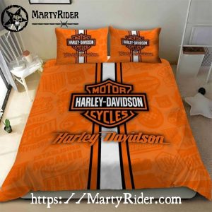 Orange Racing Stripe Harley Davidson Bedding Sets Vibrant
