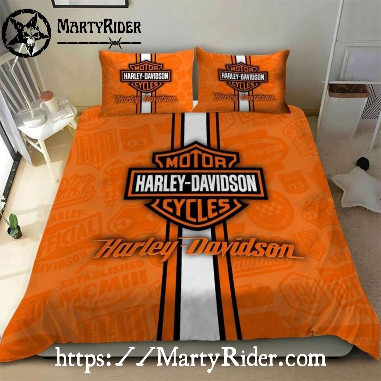 Orange Racing Stripe Harley Davidson Bedding Sets Vibrant Orange Racing Stripe Harley Davidson Bedding Sets Vibrant