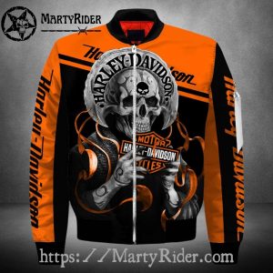Orange Skull Flame Harley Davidson Bomber Jackets bomber harley