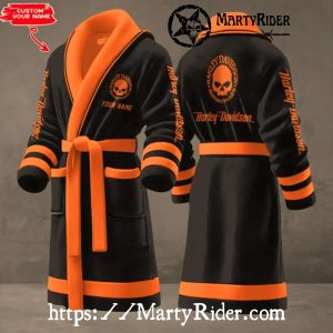 Orange Skull Harley Davidson Bathrobes Classic Custom Robe