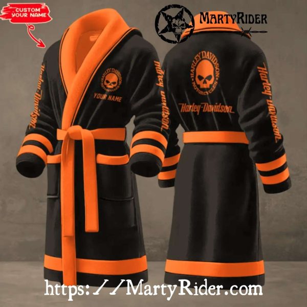 Orange Skull Harley Davidson Bathrobes Classic Custom Robe