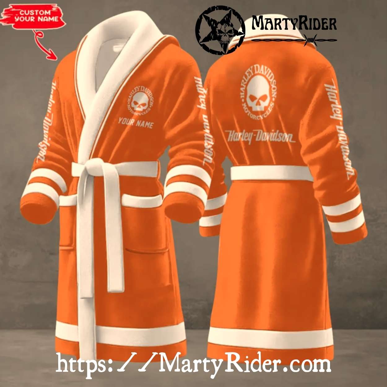 Orange Skull Harley Davidson Bathrobes Custom Name Robe Orange Skull Harley Davidson Bathrobes Custom Name Robe