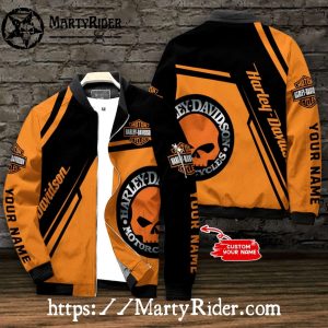 Orange Skull Harley Davidson Bomber Jackets bomber jacket harley davidson