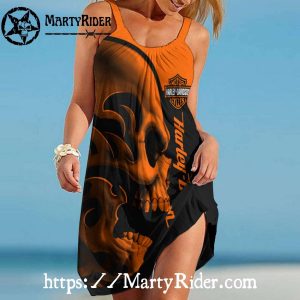 Orange Skull Harley Davidson Dresses for Beach Fun