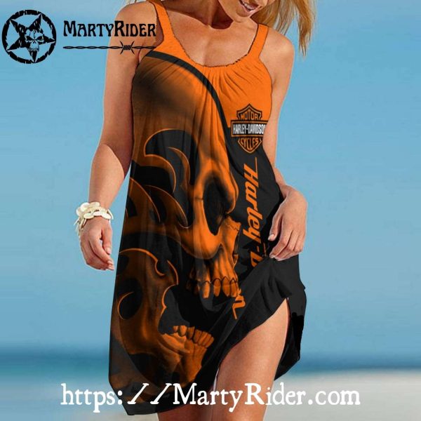 Orange Skull Harley Davidson Dresses for Beach Fun