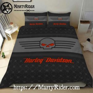 Orange Skull Logo Harley Davidson Bedding Sets Bold Design