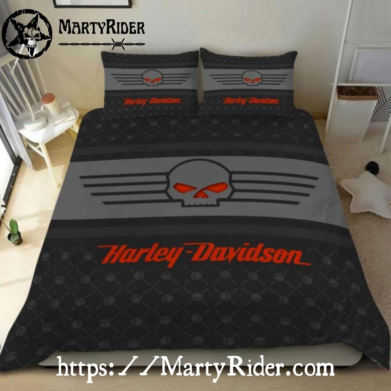 Orange Skull Logo Harley Davidson Bedding Sets Bold Design Orange Skull Logo Harley Davidson Bedding Sets Bold Design