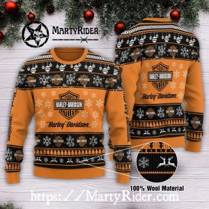 Orange Skull Snow Harley Davidson Ugly Christmas Sweater