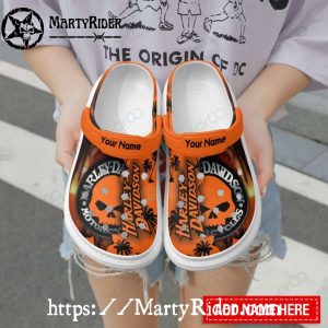Orange Skull Sunset Harley Davidson Crocs Custom Name