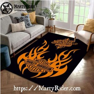 Orange Tribal Flames Harley Davidson Rugs Design