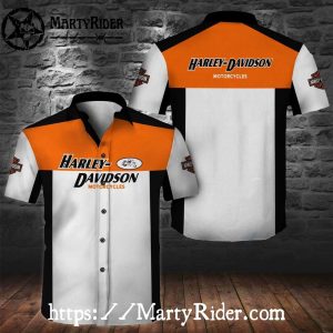 Orange White Block Harley Davidson Hawaiian Shirt Clean