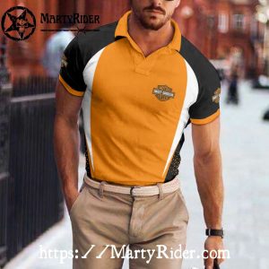Orange White Contrast Harley Davidson Polo Shirt Modern Fit