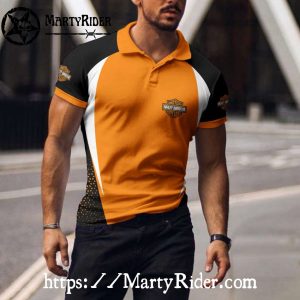 Orange White Contrast Harley Davidson Polo Shirt Modern Fit