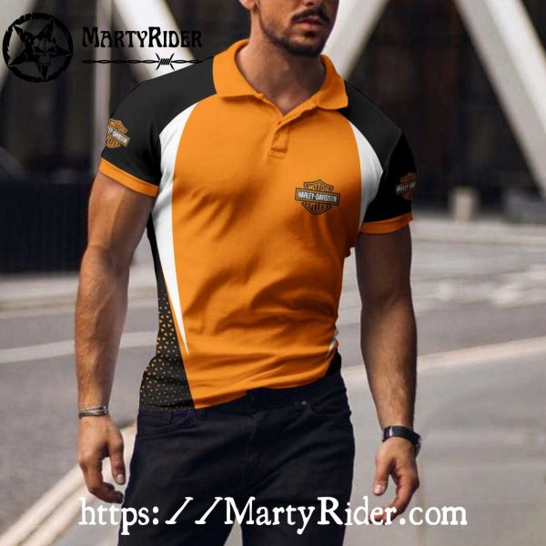 Orange White Contrast Harley Davidson Polo Shirt Modern Fit