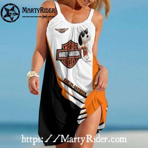 Orange White Snoopy Harley Davidson Beach Dress