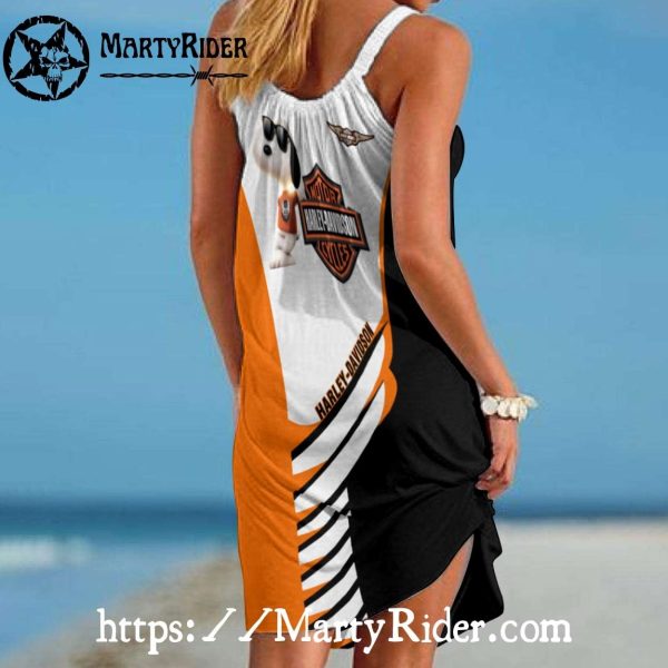 Orange White Snoopy Harley Davidson Beach Dress