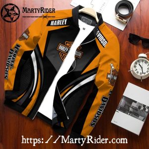 Orange White Speed Harley Davidson Bomber Jacket