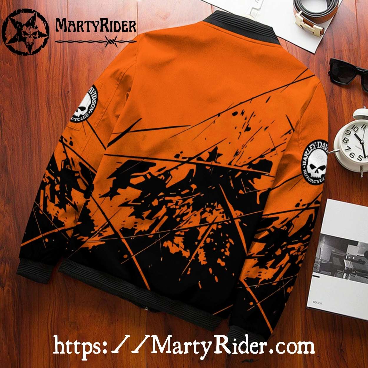 Orange and Black Abstract Splatter Harley Davidson Bomber Jacket Orange and Black Abstract Splatter Harley Davidson Bomber Jacket