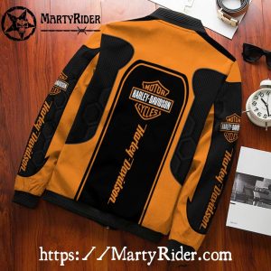 Orange and Black Hexagon Harley Davidson Bomber Jackets