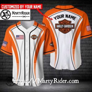 Orange and White Harley Davidson Baseball Jersey Shirt Custom