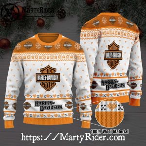 Orange and White Pattern Harley Davidson Ugly Sweater