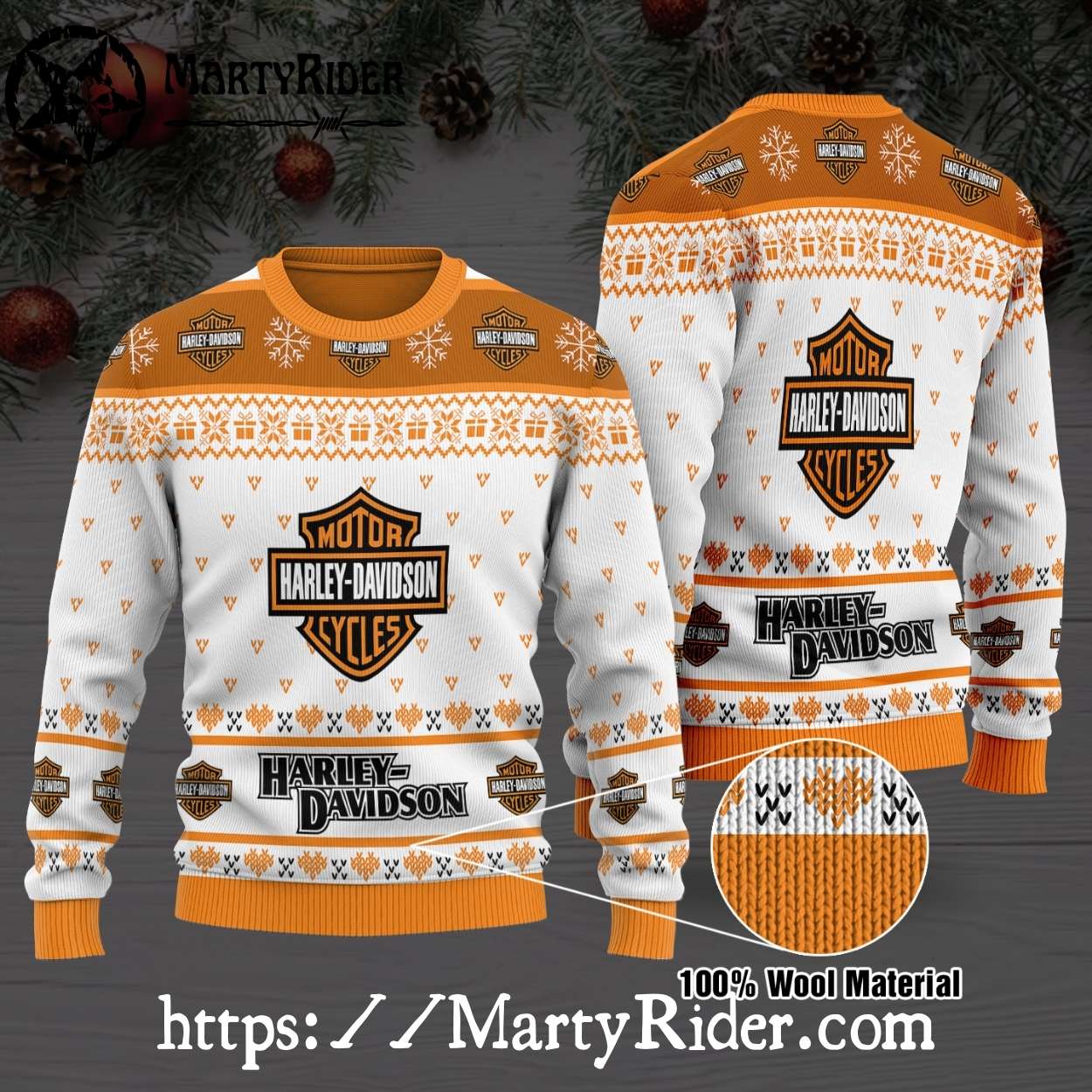 Orange and White Pattern Harley Davidson Ugly Sweater Orange and White Pattern Harley Davidson Ugly Sweater