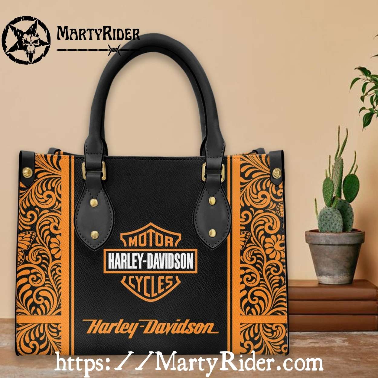 Ornate Border Classic Harley Davidson Leather Handbag Ornate Border Classic Harley Davidson Leather Handbag