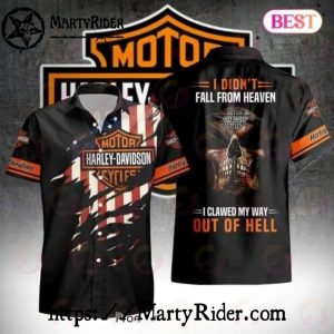 Out Of Hell Harley Davidson Aloha Shirt With Skull Back Print