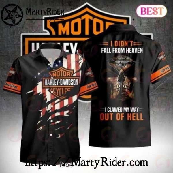 Out Of Hell Harley Davidson Aloha Shirt With Skull Back Print