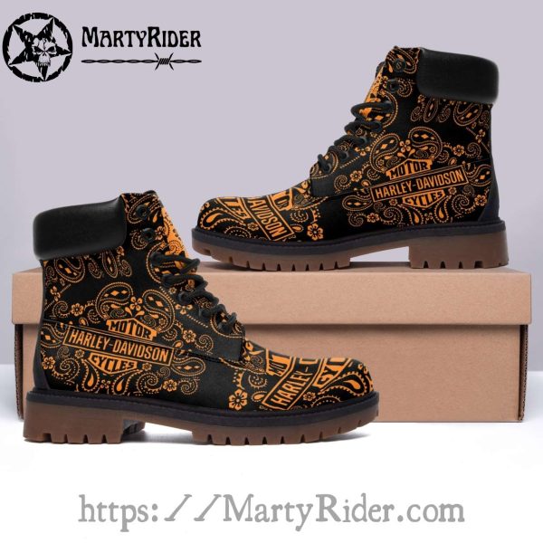 Paisley Print Harley Davidson Mens Timberland Boots
