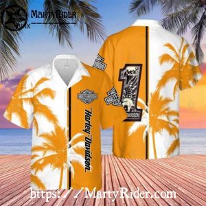 Palm Sunset Harley Davidson Aloha Shirt With Number One