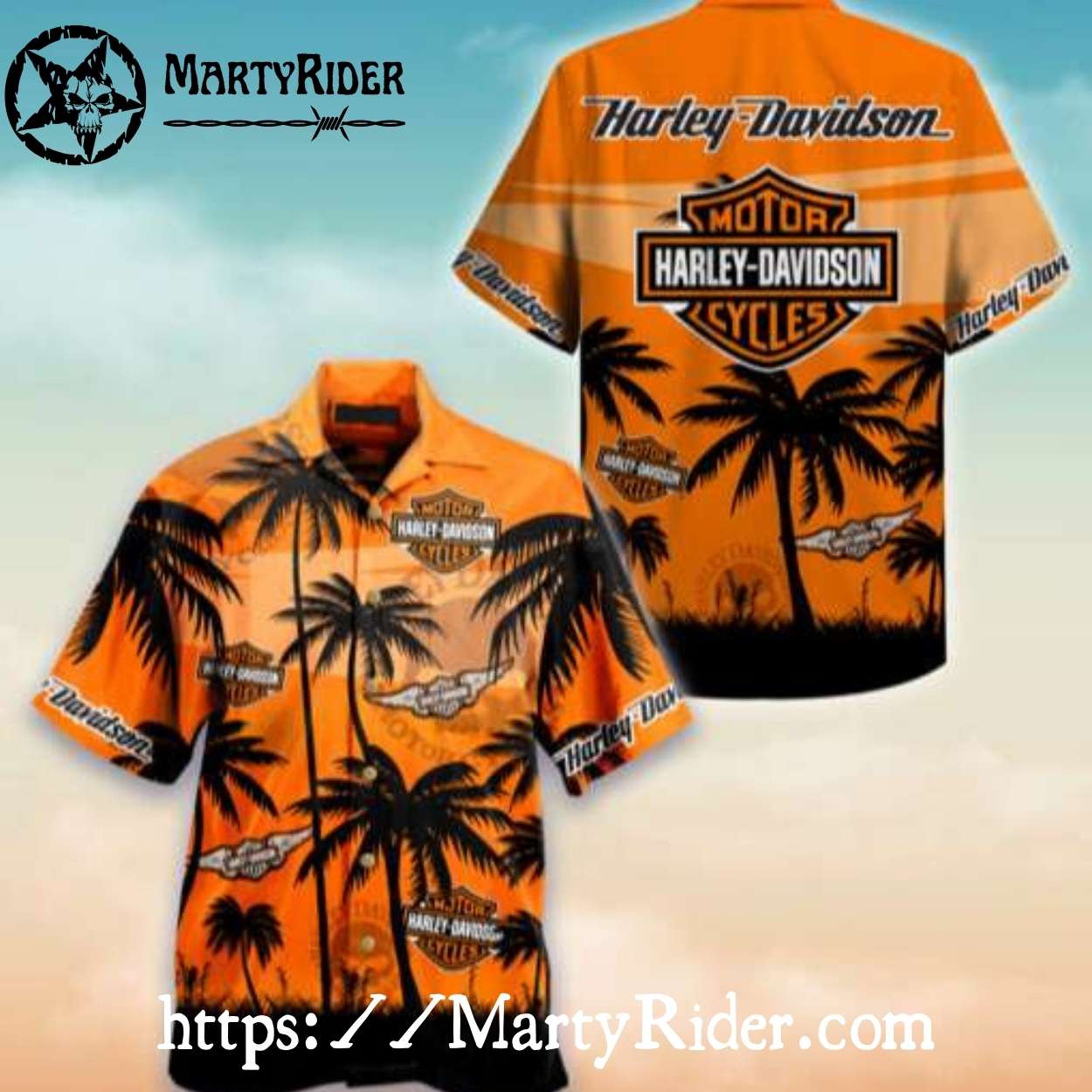 Palm Sunset Harley Davidson Hawaiian Shirt Orange Scene Palm Sunset Harley Davidson Hawaiian Shirt Orange Scene